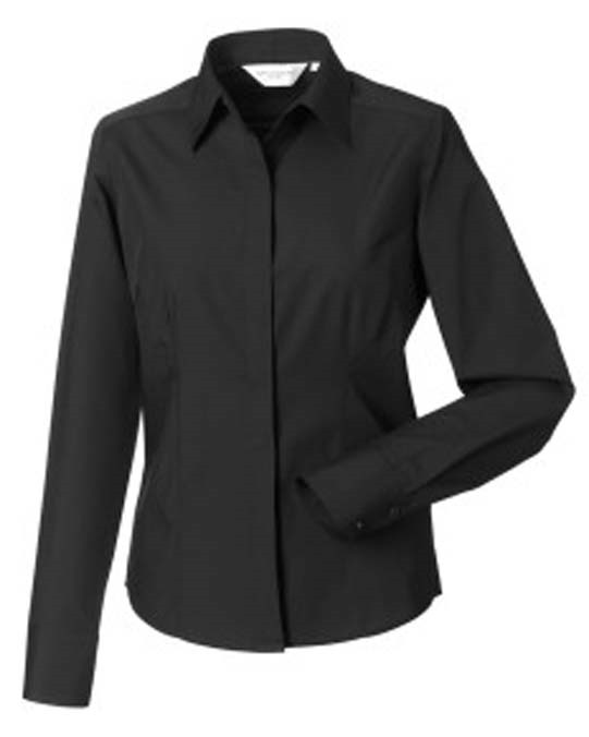 Ladies&#39; Long Sleeve Polycotton Easy Care Fitted Poplin Shirt